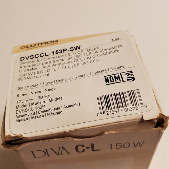 Lutron Diva  Dimmer DVSCCL-153P Snow New open box - Picture 3 of 9
